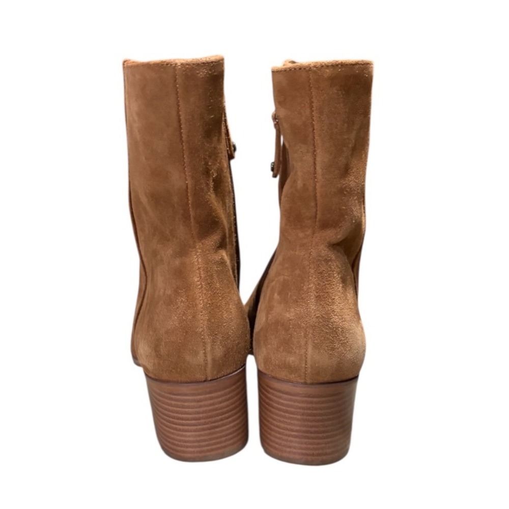 Soludos "Fulton" Suede Ankle Boots Brown Side Zip Block Heel Size 9.5 / 40.5 - Picture 4 of 10